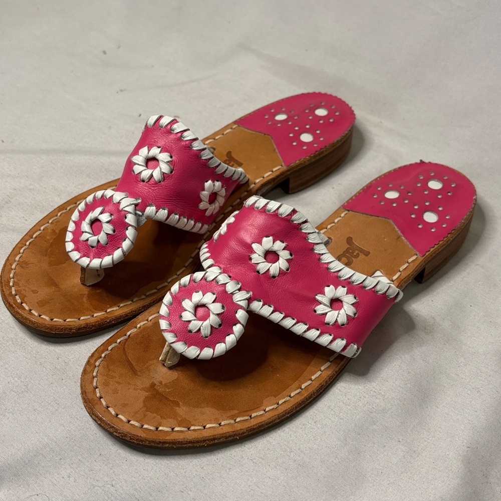 Jack Rogers Pink and White Sandals Size 5 Thong
